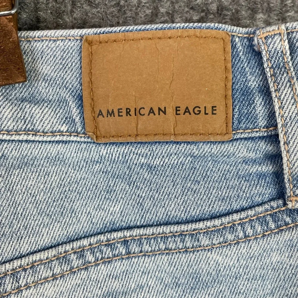American Eagle Perfect Bermuda Shorts Womens 10 Blue Strigid Distressed Raw Hem